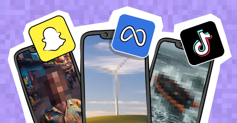 Pixelated NGO ads blocked by Snapchat, Meta and TikTok — illustration by OMR